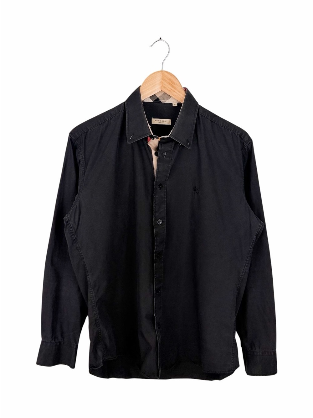 Burberry Brit Mens XL Black Oxford Button Up Shirt Nova Check Cotton